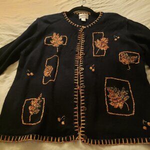 Gently Used Christopher & Banks Hand Enbroidered Black Woman Sweater